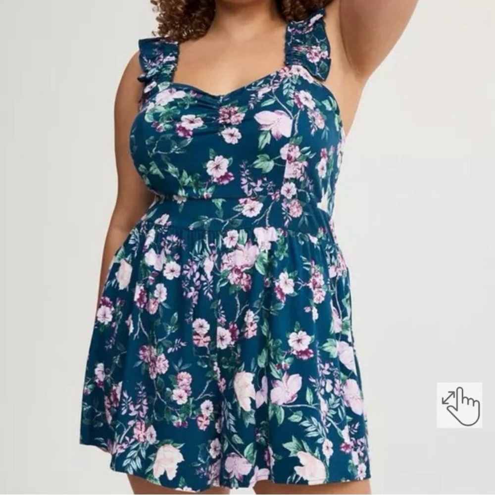 torrid Teal Floral Ruffle-Strap Romper